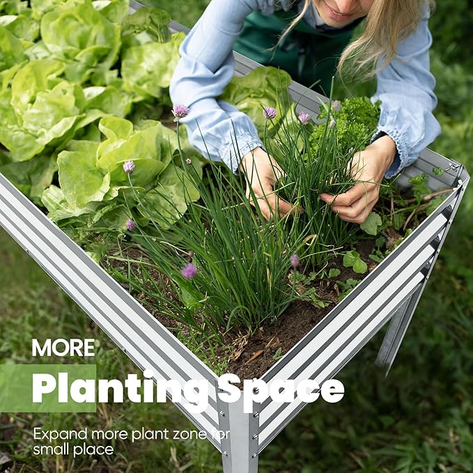 KING BIRD Raised Garden Bed with Legs Galvanized Large Elevated Planter Box for Backyard, Patio, Balcony, 600lb Capacity, Silver 70.9x22.8x31.5 in