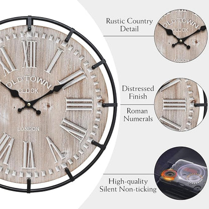 EMAX HOME 12 Inch Farmhouse Wall Clock Rustic Antique Wood - Image 7