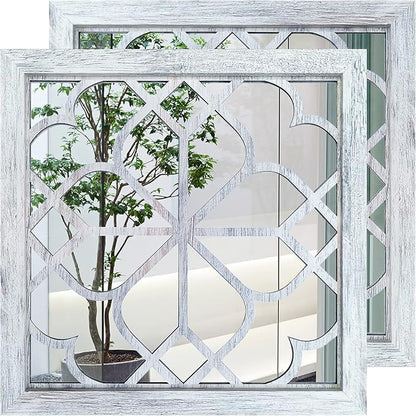 Wocred 2 PCS Square Wall Mirror, Gorgeous Rustic Farmhouse Accent Mirror by Wocred