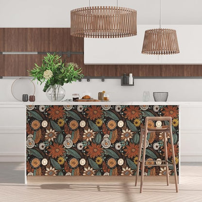 Rustic Boho Wallpaper Peel and Stick, Vintage Dark Brown Floral Contact Paper - Image 8