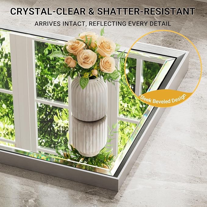 72'' x 36'' Large Beveled Silver Bathroom Vanity Mirror, Shatterproof Rectangle - Image 3