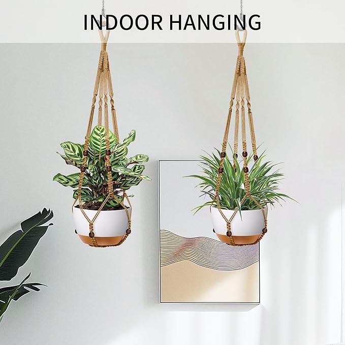 35 Inch Macrame Plant Hanger - Fits 4-13 Inch Pots, Supports Up to 22lbs, Sturdy Hanging Planter Holder for Indoor Outdoor, Boho Home Decor, 2 Pack, Brown (POTS NOT Included)
