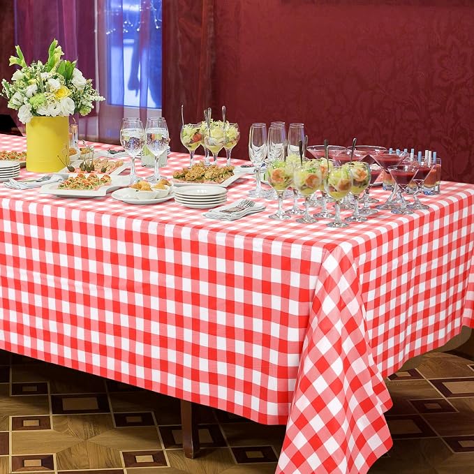 Kochorie 54 Inch x 100 Ft Red Checkered Plastic Table Cloth Roll Disposable - Image 6