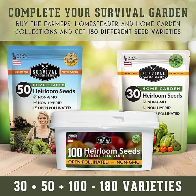 Survival Garden Seeds Farmer Seed Vault - 100 Packets Non-GMO Heirloom Vegetable, Fruits, Herb Seed Varieties for Planting a Victory Garden - Plant & Grow Survival Food - Emergency Preparedness Gear