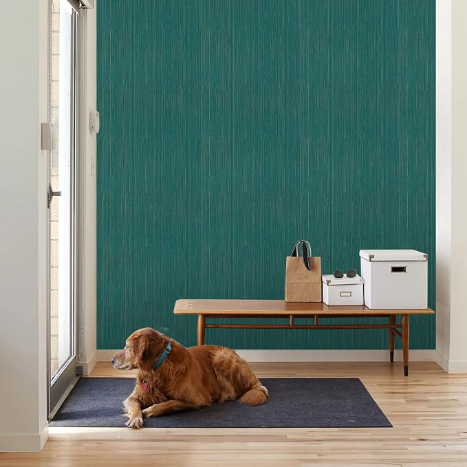 Teal Grasscloth Peel and Stick Wallpaper Texture Contact Paper A Set of 15.7" X - Image 2