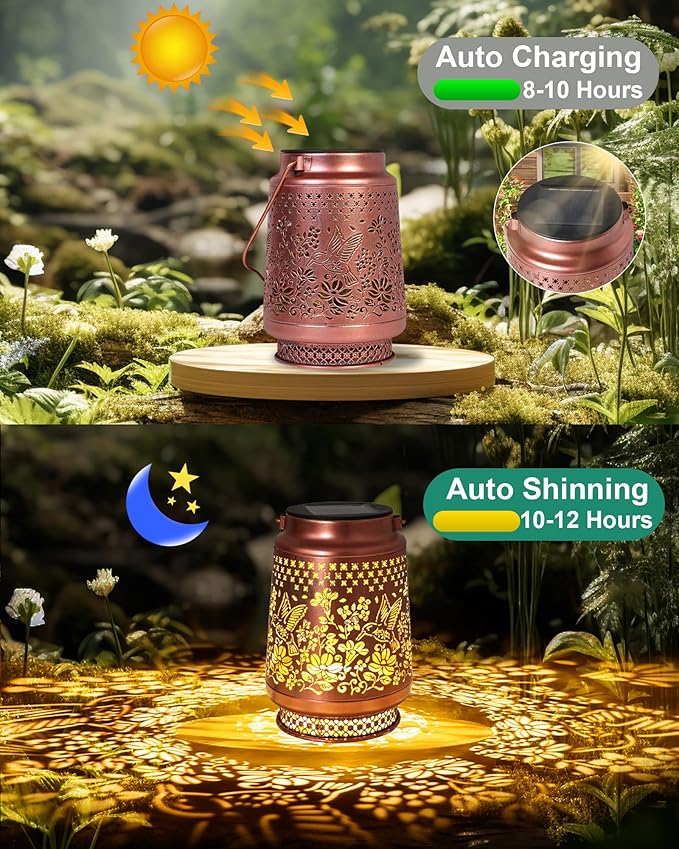 Hummingbird Solar Lanterns Outdoor Waterproof, Mothers Day Gifts Birthday Gifts for Women Mom Grandma Sister, Hanging Solar Lantern Garden Decor for Outside Yard Patio Porch Pathway Lawn Balcony