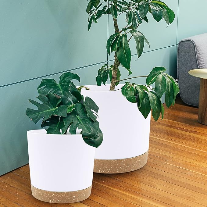 QCQHDU 12 inch Plant Pot, 2 Pack Planters for Indoor Plants with Drainage Holes & Saucer, Outdoor Flower Pots Home Garden Modern Decor