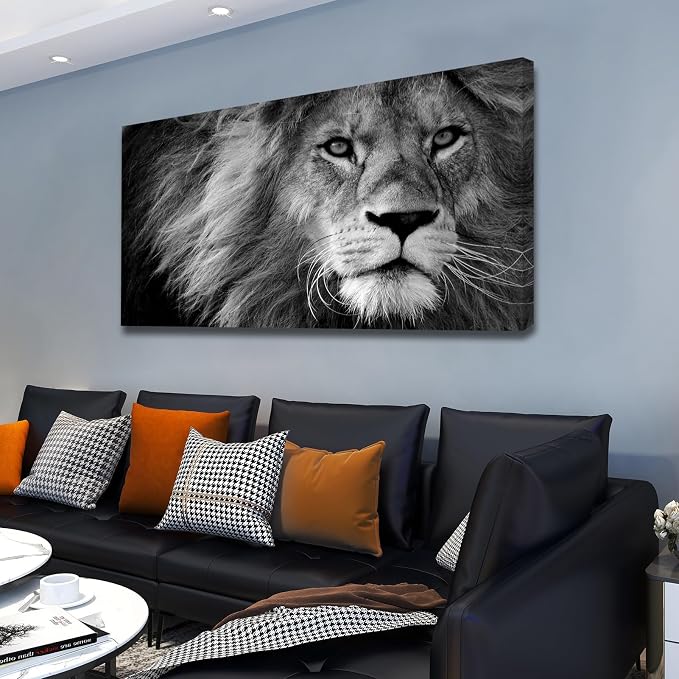 Baisuart Canvas Prints Wall Art Grey lion Stretched Canvas Wooden Framed - Image 2