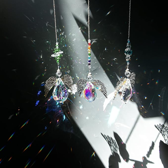 H&D HYALINE & DORA Metal Angel Wing Pendant with Rainbow Crystal Prisms Suncatcher Window Home Christmas Hanging Decor,Set 3pcs