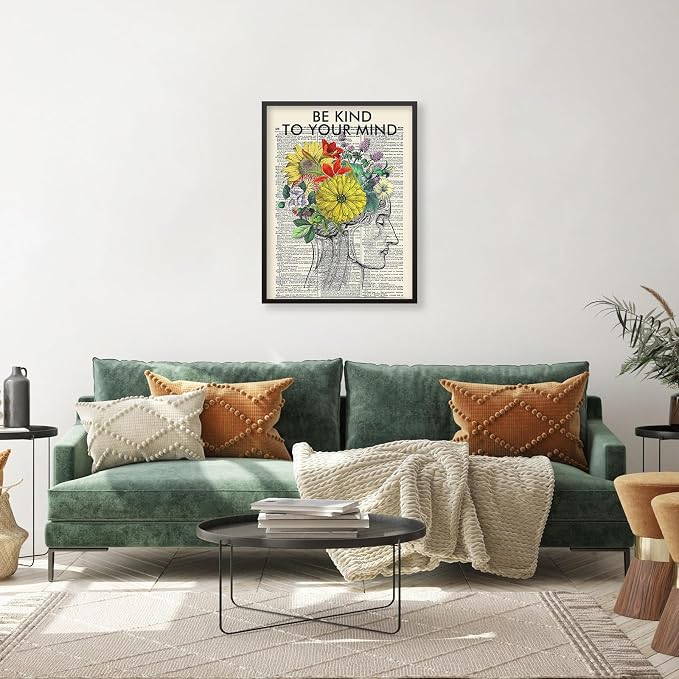 Be Kind To Your Mind Quote Poster Prints Mental Health Canvas Wall Art 12x16 - Image 6