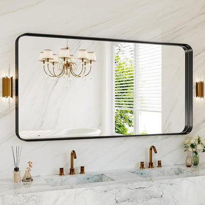 60X30 Inch Black Metal Framed Bathroom Mirror - Image 3