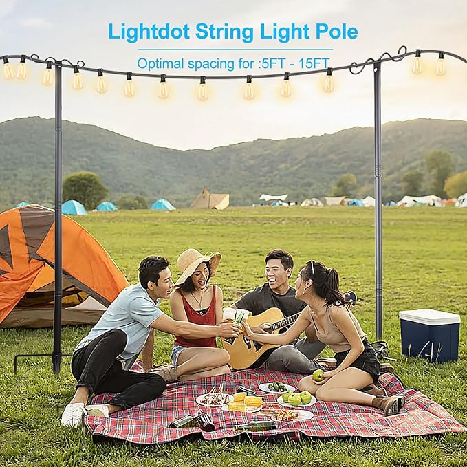 Outdoor String Light Poles, 9FT Metal Patio Light Poles Post for Outside with Fork for Outside Hanging Backyard Garden, Deck Lighting Stand for Parties, Wedding, Halloween Party Decor -2Pack