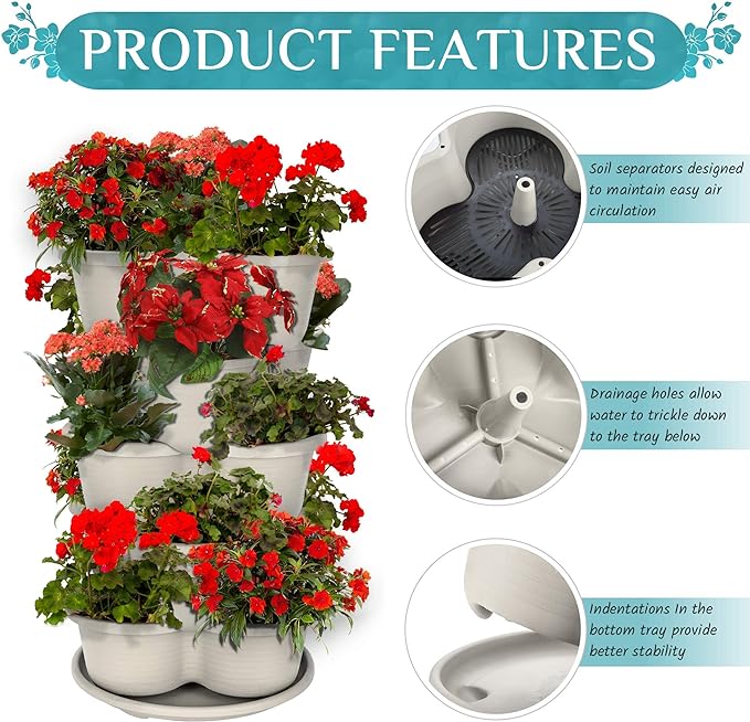 Amazing Creation Stackable Planter, Vertical Oasis Tiered Garden Planter, Grow Vegetables, Herbs, and Succulents with Ease