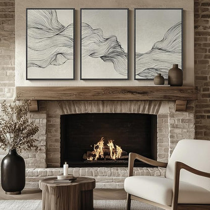 Large Framed Neutral Modern Abstract Wall Art, 3 Piece Black and Beige Canvas - Image 8