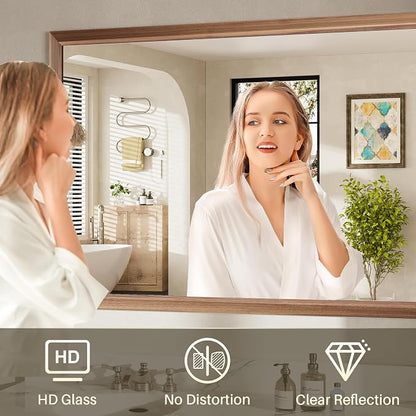 48x30 Inch Bathroom Mirror for Wall, Anti-Rust Walnut Wood Grain Metal Framed - Image 6