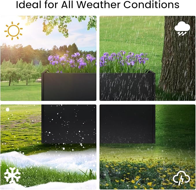 Adjustable Metal Planter Box 38” x 12” x 30”, Steel Garden Box with Smart Drainage, Heavy-Duty Plant Container Powder-Coated Steel - Perfect for Garden, Patio & Balcony Decor