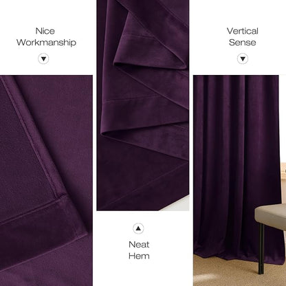 NICETOWN Purple Blackout Velvet Curtains 84 inch Long, Dark Purple - Image 7