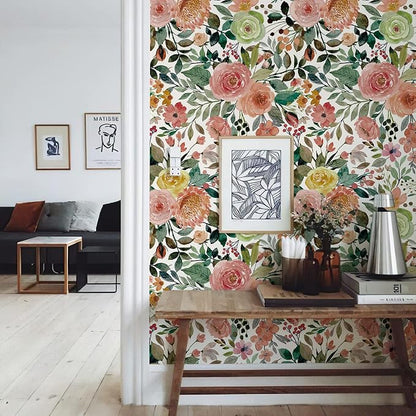 JiffDiff Floral Wallpaper Peel and Stick Pink Floral Wall Mural Removable Peony - Image 3