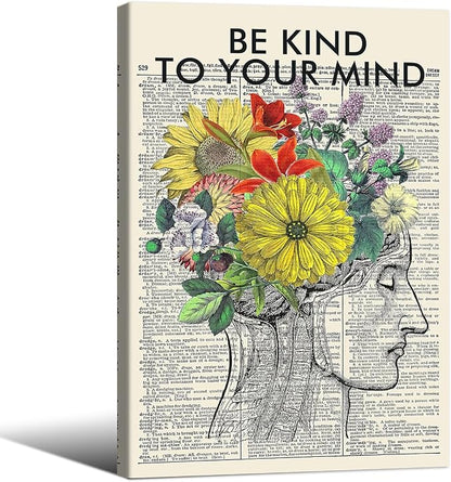 Be Kind To Your Mind Quote Poster Prints Mental Health Canvas Wall Art 24x36 by Medpol