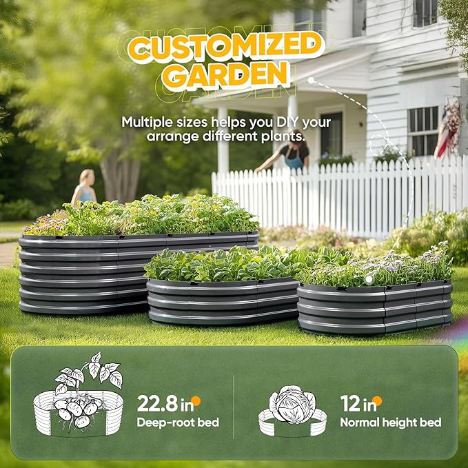 KING BIRD Raised Garden Bed Kit 2025 Upgraded Quick-Setup Galvanized Planter Garden Box Outdoor for Gardening, Vegetables, Flowers, 74x36x23 in, Dark Grey