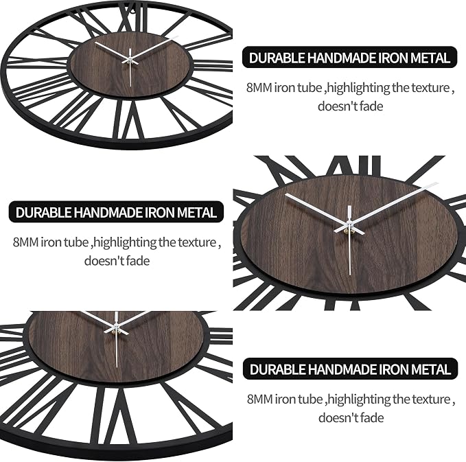 LEIKE Large Wall Clocks, Non Ticking, Battery Operated Rustic Round Modern Big - Image 4