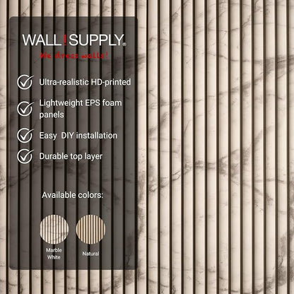 Wall!Supply 3D Wall Panels – Faux Marble Round Slatted – Home Decor Wallpaper - Image 4