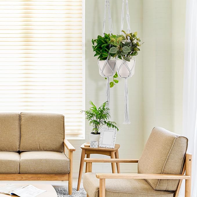 Sorbus Macrame Plant Hanger (8 Pack) Indoor Outdoor Hanging Plant Pots Cotton Rope, Elegant for Home, Patio, Garden (White)