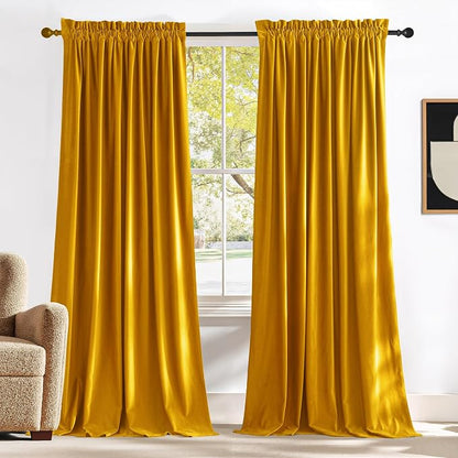 NICETOWN Yellowish Gold Velvet Curtains 84 inches Long by NICETOWN