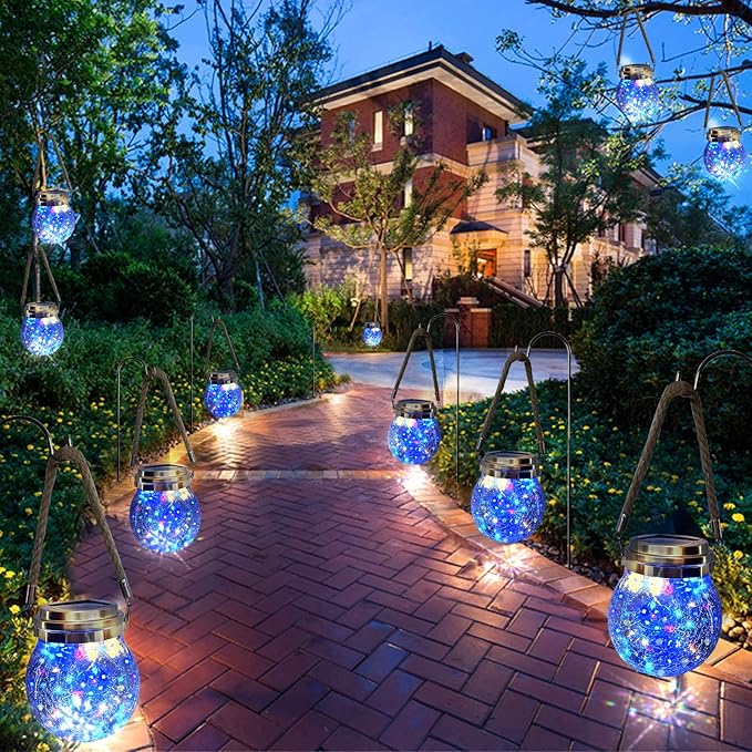 Hanging Outdoor Solar Lights, 2 Pack 30LED Lanterns Decorative Outdoor Lights,Solar Powered Waterproof Landscape Lights with Handle for Tree Yard Garden Patio Fence Holiday Decor(Multicolor)