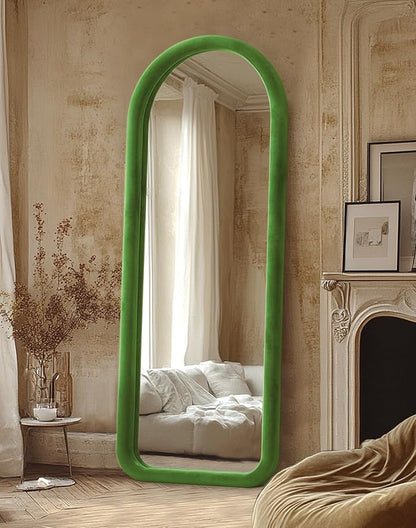 Delma Arched Full Length Mirror, Free Standing Floor Velvet Finish Frame Mirror - Image 7