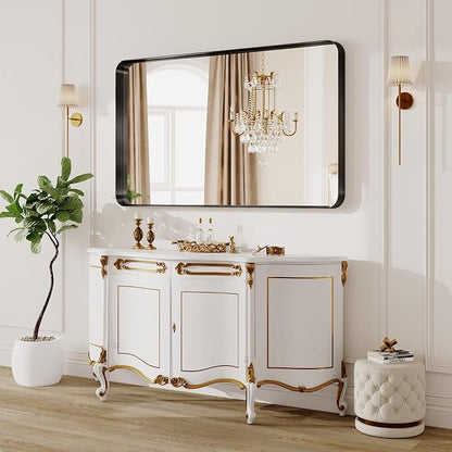 48X36 Inch Black Metal Framed Bathroom Mirror - Image 9