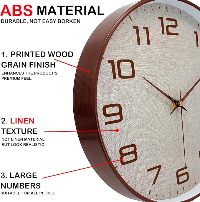 Woodgrain Wall Clocks Battery Operated 12 Inch - Image 6