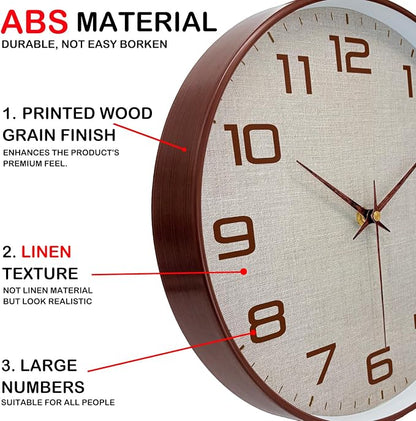 Woodgrain Wall Clock, Silent Non-Ticking Battery Operated Clock 10 Inch - Image 6