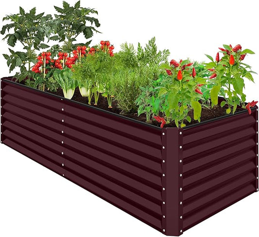 Best Choice Products 8x4x2ft Outdoor Metal Raised Garden Bed, Deep Root Planter Box for Vegetables, Flowers, Herbs, and Succulents w/ 478 Gallon Capacity - Burgundy