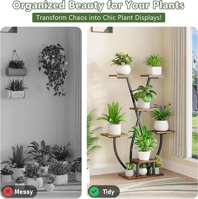 POZILAN Plant Stand Indoor with Grow Light - 7 Tiered Corner Plant Stand for Multiple Plants, Metal Plant Shelf Indoor Display Rack Holder, Flower Stand for Indoor Plants, Balcony, Living Room, Patio