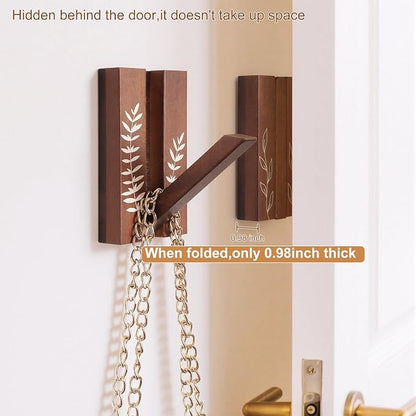 Rustic Folding Wall Hooks: Decorative Wooden Coat Hooks 2Pack Mounted - Image 4