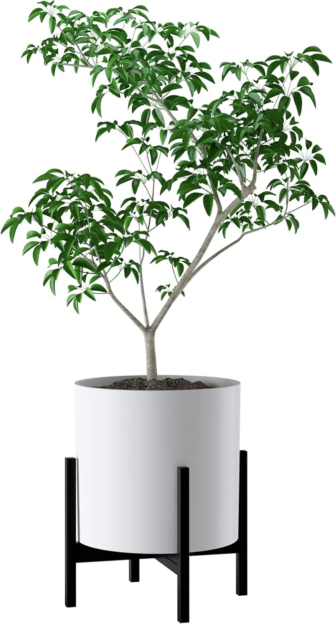 FaithLand Plant Pot 14 inch - Perfectly Fits Mid-Century Modern Plant Stand - Drainage Plug and Drainage Mesh Screen - Matte White