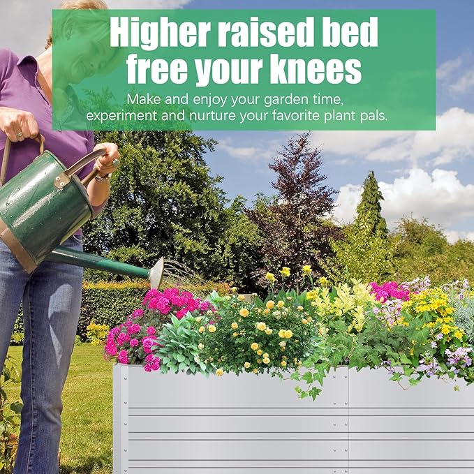 SnugNiture Galvanized Raised Garden Bed 8x4x2FT Outdoor Large Metal Planter Box Steel Kit for Planting Vegetables, Flowers