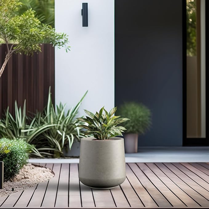 Kante 11.6" Dia Round Concrete Planter, Outdoor Indoor Large Plant Pots Containers with Drainage Hole and Rubber Plug for Home Garden Patio, Buff Concrete