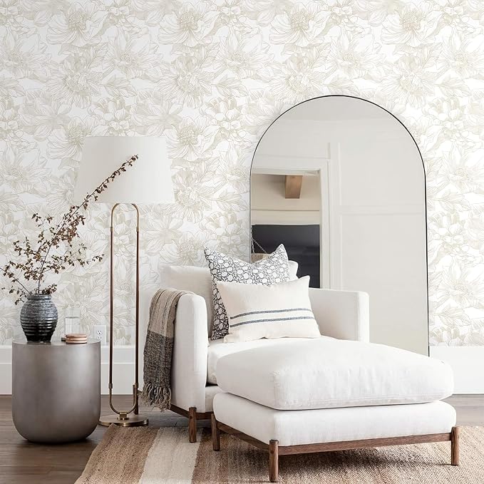 Ismoon Large Floral Peel and Stick Wallpaper Boho Beige Contact Paper - Image 3