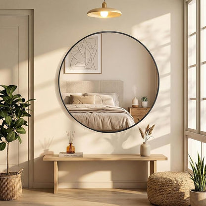 OLIXIS 24 Inch Black Round Bathroom Wall Mirror, Round Bathroom Mirrors - Image 7