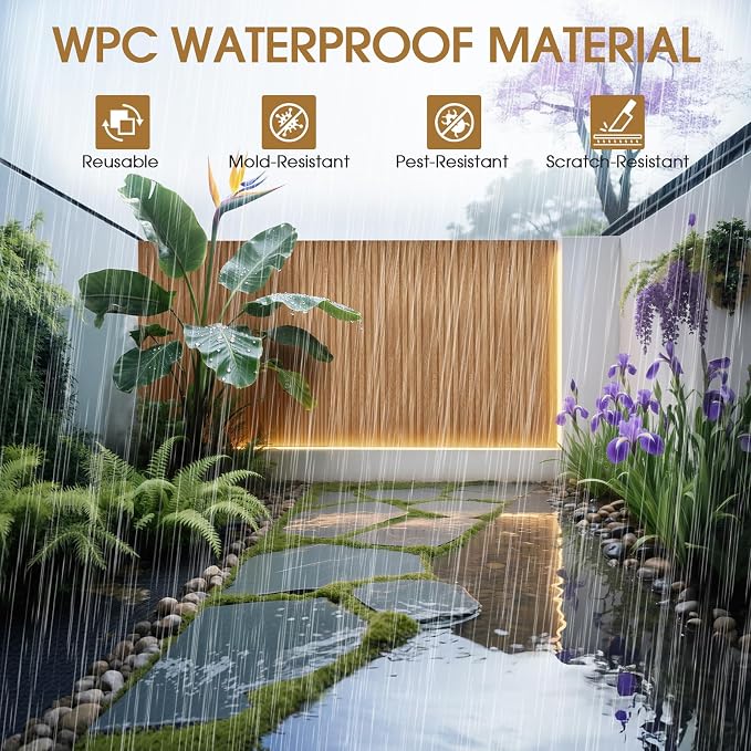 WPC Slat Wall Panels 8 Pack 96" x 6.6", Waterproof Fluted Wall Paneling - Image 3