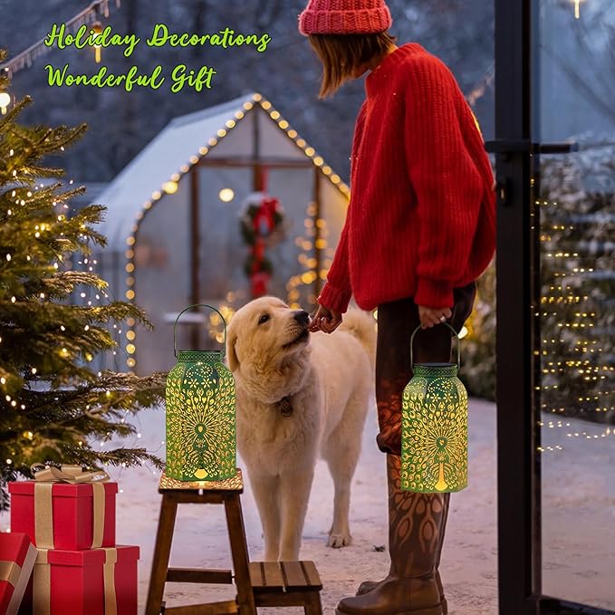 Homeimpro Outdoor Solar Lanterns Waterproof Peacock Gardening Gifts for Women, Big Solar Garden Decor, Yard Art, Outside, Patio, Birthday Mothers' Day Gifts Mom Grandma (2Pack, Antique Green)