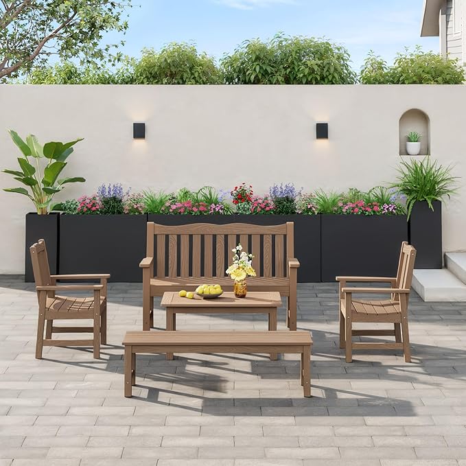 Stoog 38" Metal Tall Rectangular Planters Set of 2 - All-Weather Planter Box for Indoor/Outdoor Use, with Removable Insert Shelf, for Plants, Flowers, Garden, Black