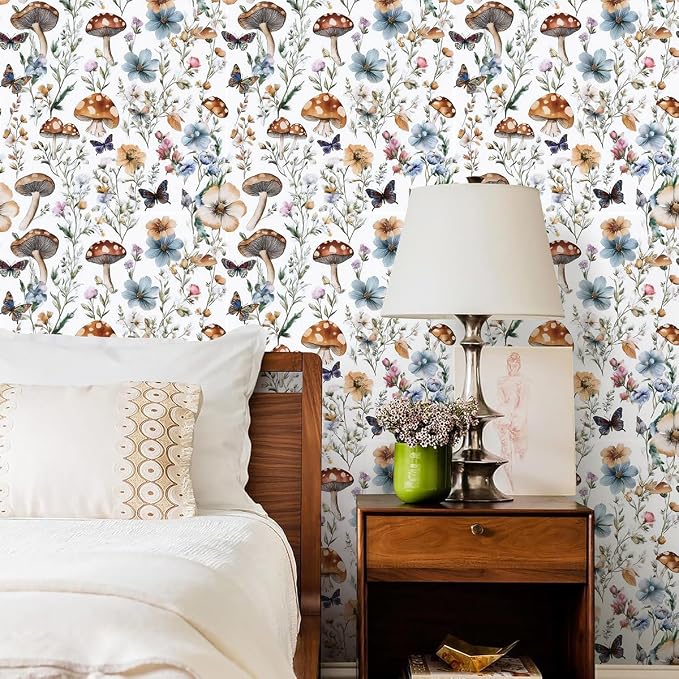 Froluya Mushroom Wallpaper Peel and Stick Vintage Floral Contact Paper 16.9" x - Image 7