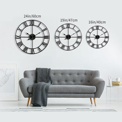 Large Modern Metal Wall Clocks Rustic Round Nearly Silent Little Ticking - Image 3
