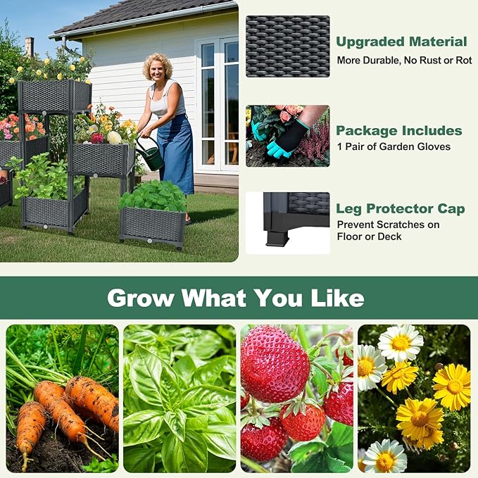 Emalie Raised Garden Beds Elevated Plastic Planter Box with Drainage Plugs Perfect for Vegetables Flowers Herbs Growing Outdoor, 73.0" Lx15.7 Wx40.9 H Grey