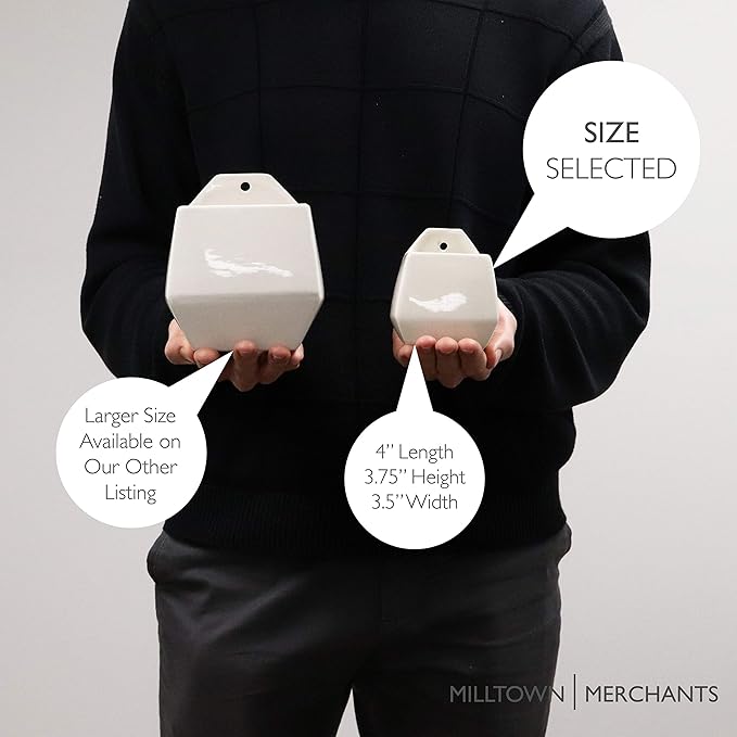 Milltown Merchants Succulent Wall Planter - Black Ceramic Planter - Succulent Plant Pot - Hanging Vase for Living Wall (1 Pack/Contemporary/White)