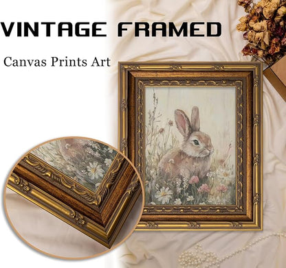Vintage Gold Framed Easter Bunny Wall Art Spring Rabbit and Wildflowers - Image 4