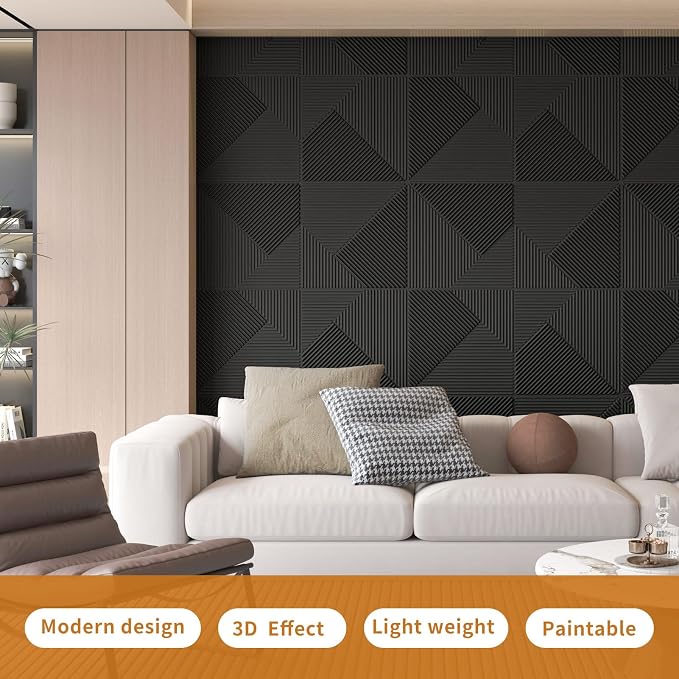 WOWSTAR 12-Pack 3D Wall Panels 19.7" x 19.7", Modern Black Wall Covering - Image 2